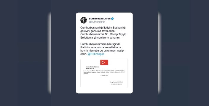 Cumhurbaşkanlığı İletişim Başkanlığı'na yeni atama: Burhanettin Duran göreve getirildi