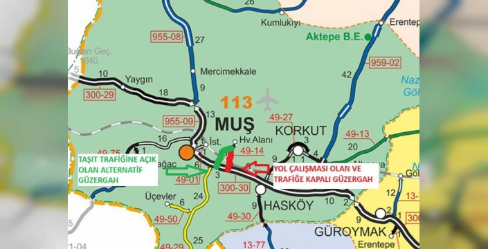 Muş Havalimanı yolu trafiğe kapalı: Sürücüler Sungu beldesinden geçmeli