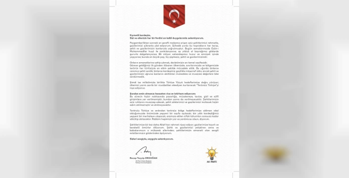 Erdoğan'dan şehit ve gazi ailelerine mektup: 'Terörsüz Türkiye' hedefinde pazarlık yok