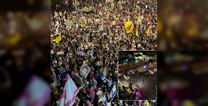 Tel Aviv'de on binlerce İsrailli protesto gösterisi: Savaşın sona erdirilmesi ve rehinelerin geri dönmesi istendi