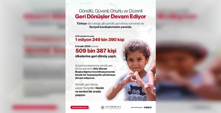 İçişleri Bakanı Yerlikaya: 509 bin Suriyeli 8 Aralık sonrası ülkesine döndü