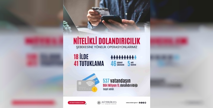 İçişleri Bakanı Yerlikaya: 984 Milyon Lira Dolandıran Şebeke Çökertildi