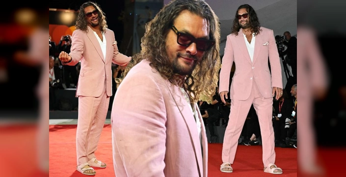 Jason Momoa, Venedik'te pembe stiliyle göz kamaştırdı