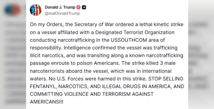 Trump: ABD ordusu, uyuşturucu kaçakçılarına ölümcül saldırı düzenledi