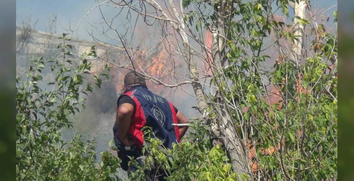 Kars Kalesi eteklerinde anız yangını